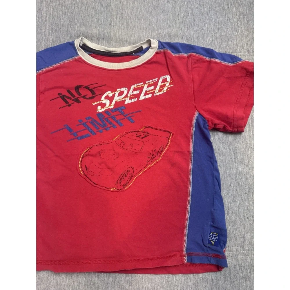 Disney Pixar Cars McQueen T-shirt Youth Boys 5/6Y Red Blue Graphic Print Y2K‎
